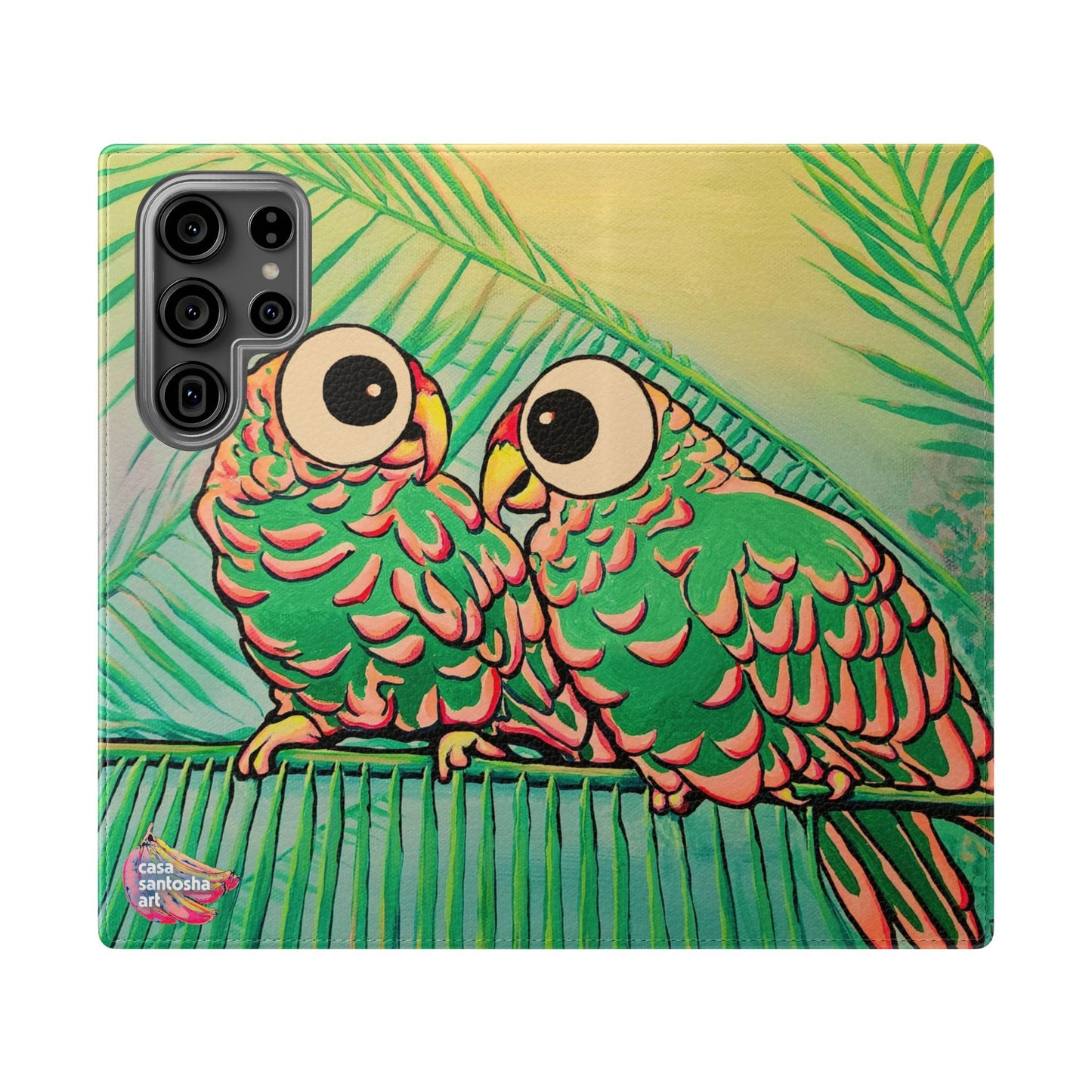 Chatty Cyclops Parrots Flip Phone Case – Wallet Cover with Card Slots