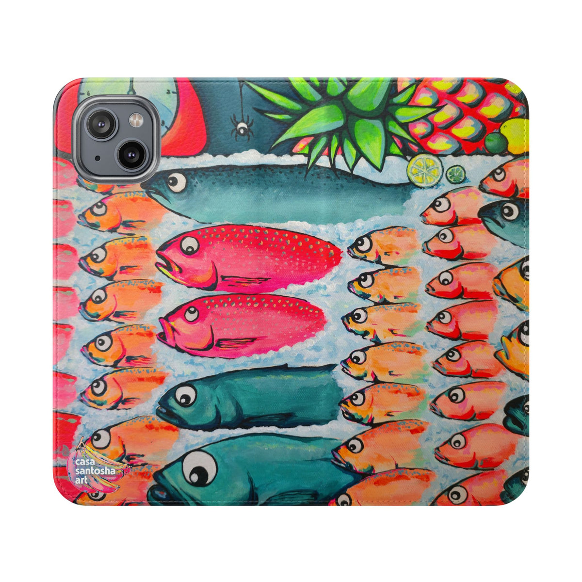 Neon Cabo Fish Market Flip Phone Case – Wallet Cover with Card Slots