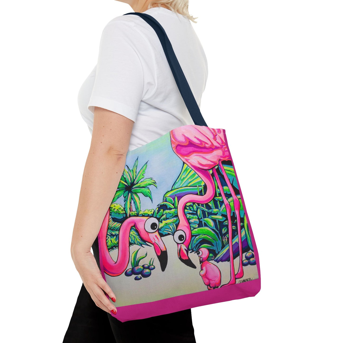 Premium Cyclops Flamingo Family Tote Bag, Original Artist Design, Reusable Shopping Tote,  Eco-Friendly