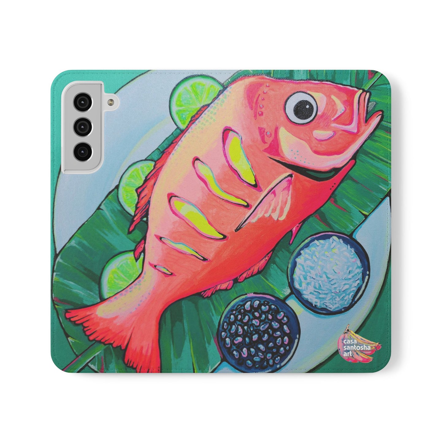Neon Fried Fish Flip Phone Case – Wallet Cover with Card Slots