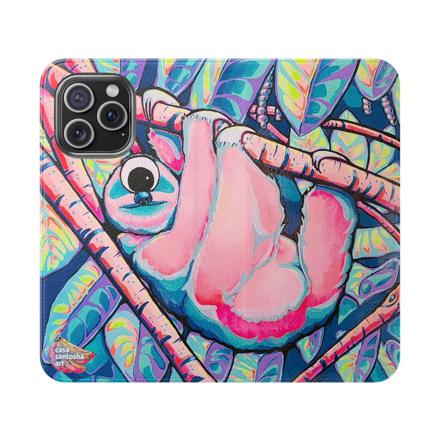 Cyclops Sloth Flip Phone Case – Wallet Cover with Card Slots