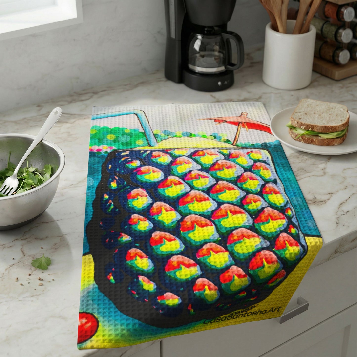 Neon Piña Colada Waffle Weave Kitchen Hand Towel