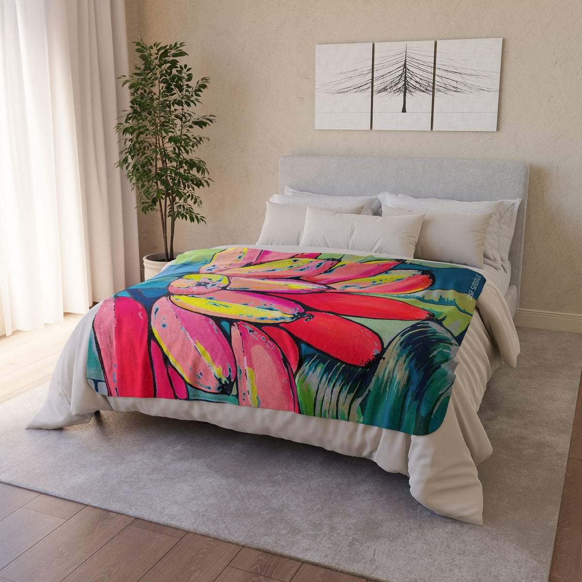 Neon Primitivo Bananas Fleece Sherpa Blanket