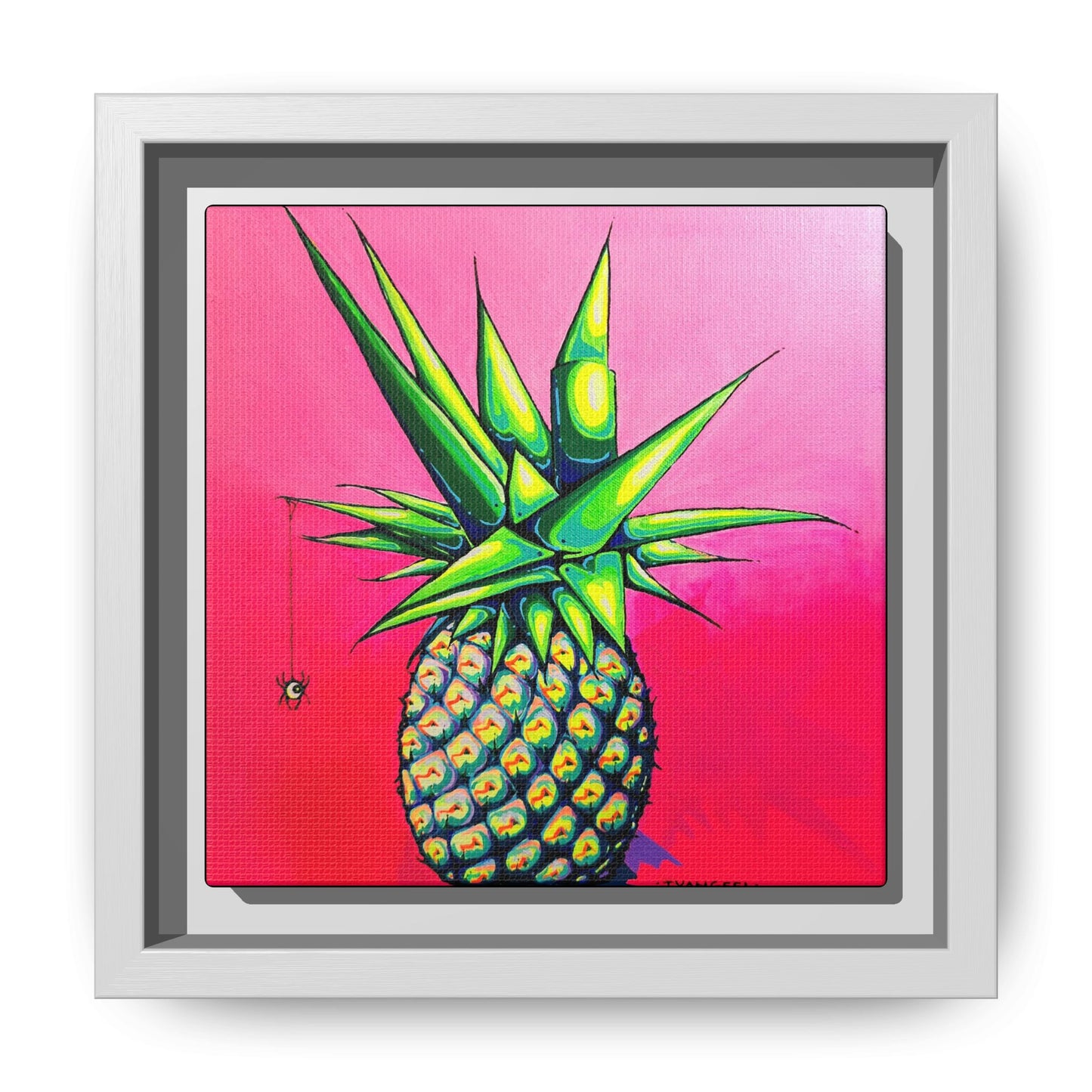 Framed Neon Pineapple Canvas Print