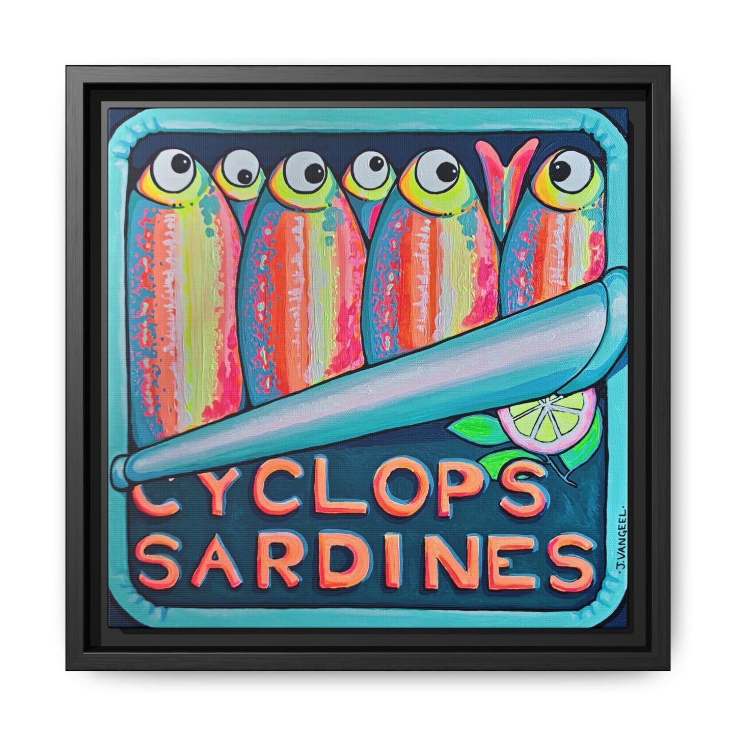 Framed Neon Sardines Canvas Print