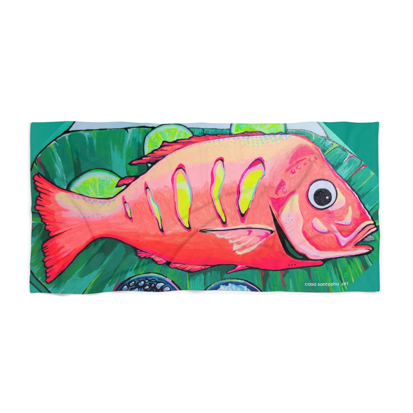 Neon Fried Fish Beach Towel for Summer Fun and Vacation Essentials