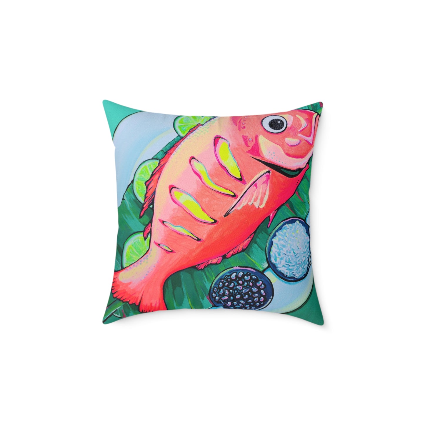 Neon Fried Fish Art Canvas Decorative Pillow