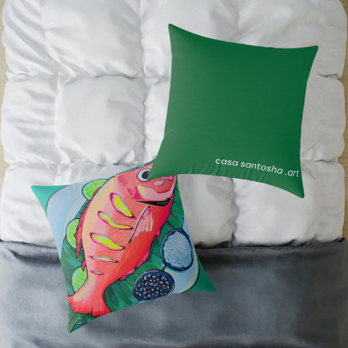 Neon Fried Fish Art Canvas Decorative Pillow
