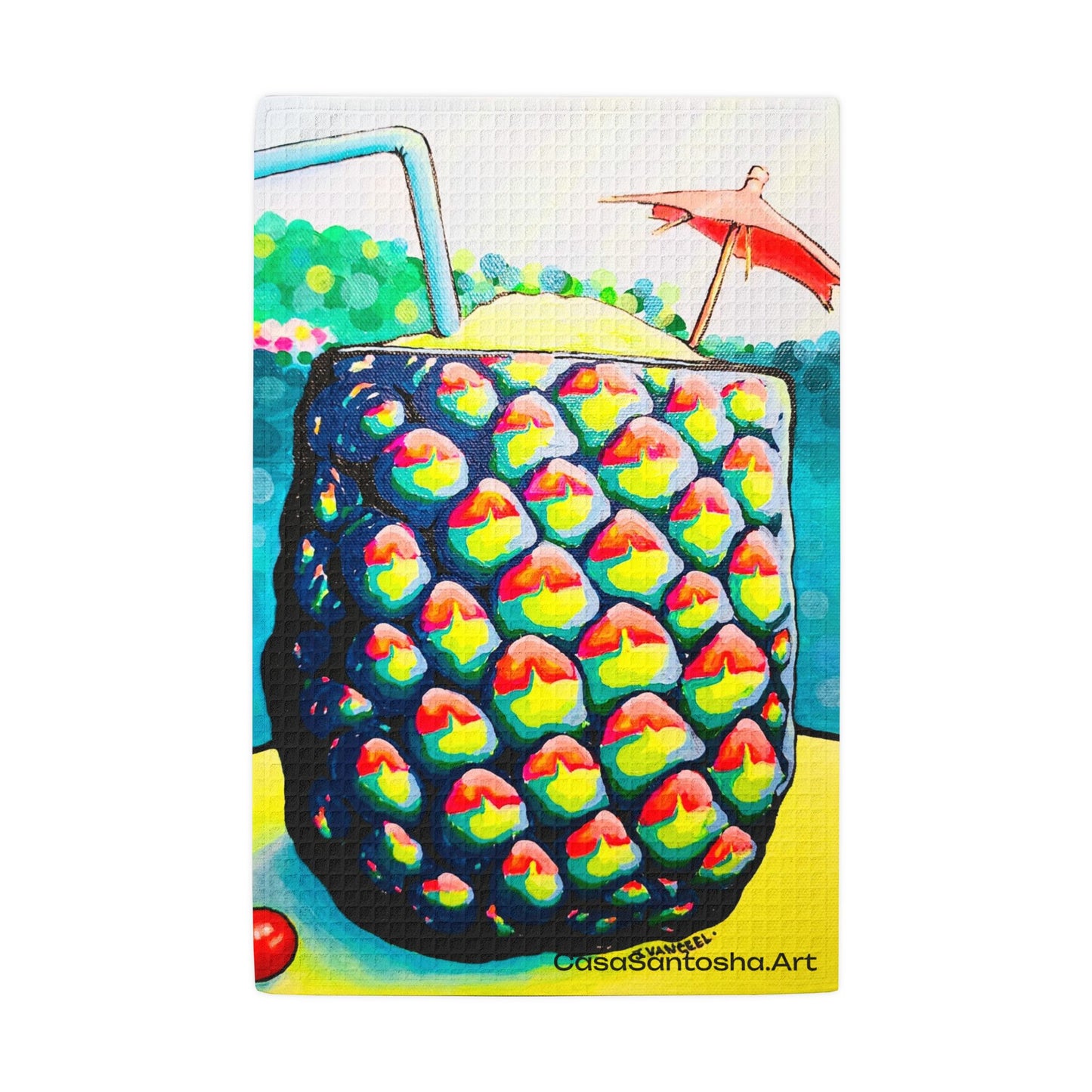Neon Piña Colada Waffle Weave Kitchen Hand Towel